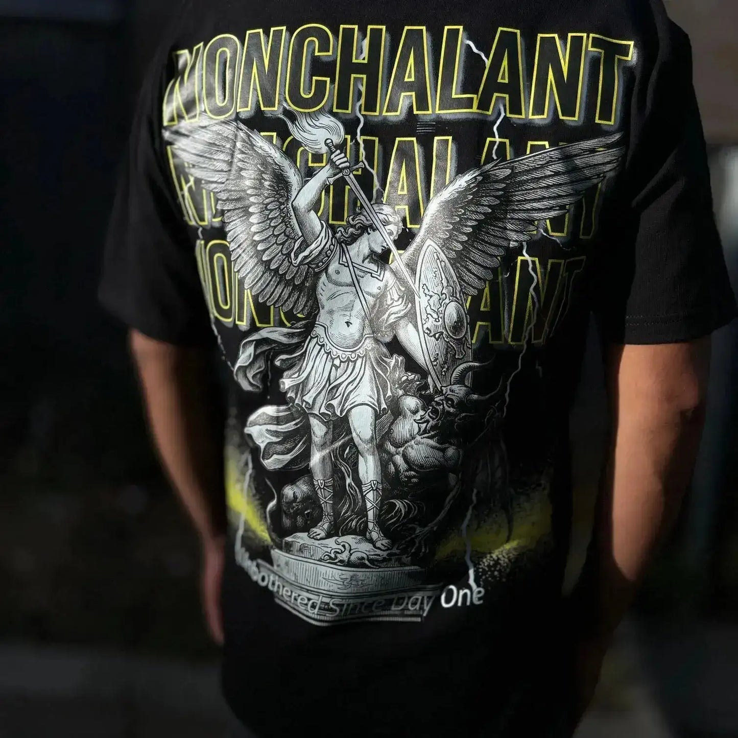 Angel & Demon Goth dual-sided tee on Port & Company PC54 cotton shirt with front and back graphic print