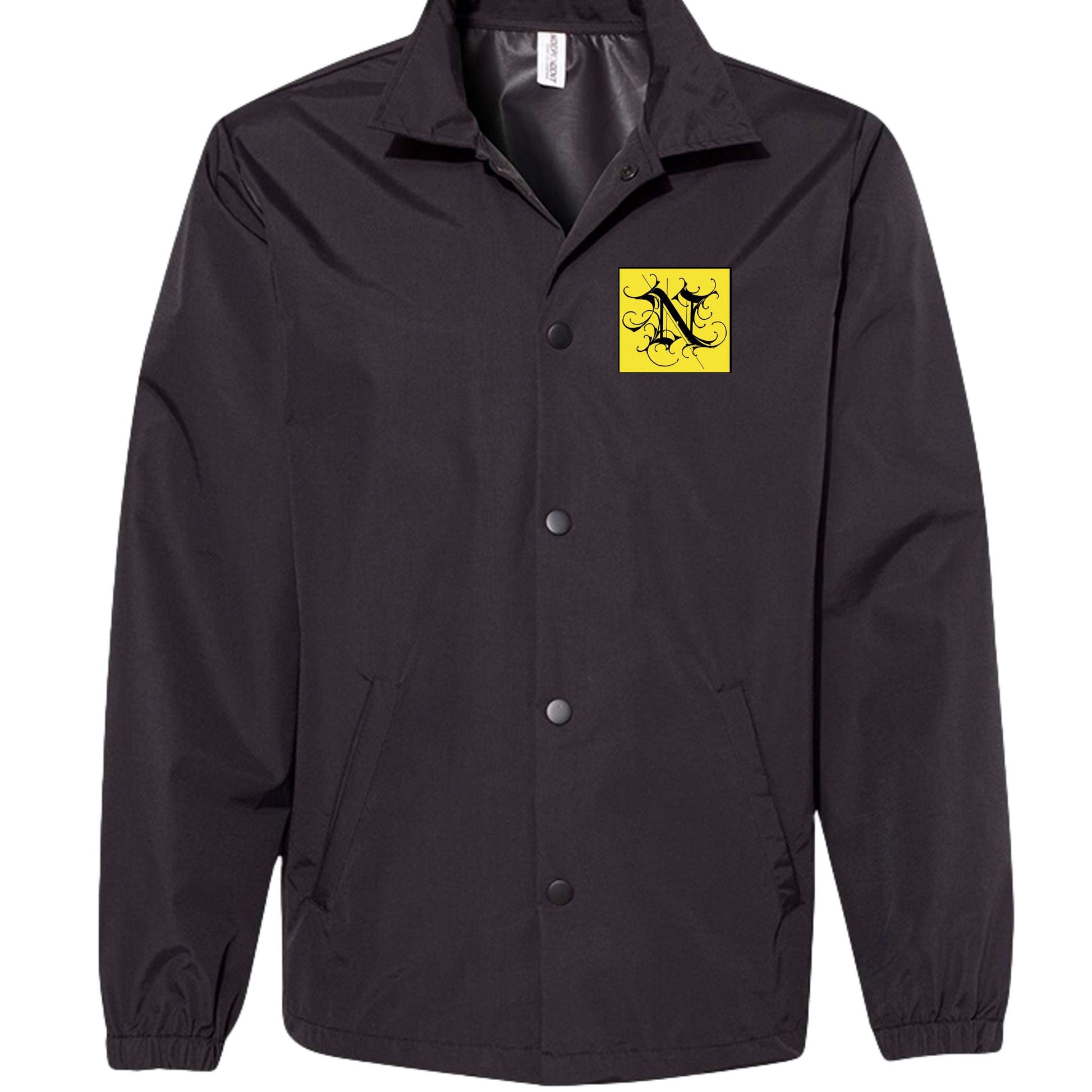 Windbreaker Skull and Crow dark aesthetic nylon coach jacket with snap front, elastic cuffs, and water-resistant shell