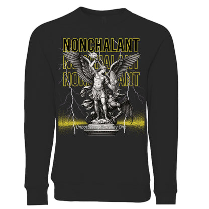 Angel and Demon Graphic Crewneck unisex dark fleece sweatshirt with gothic artwork and crew neck fit