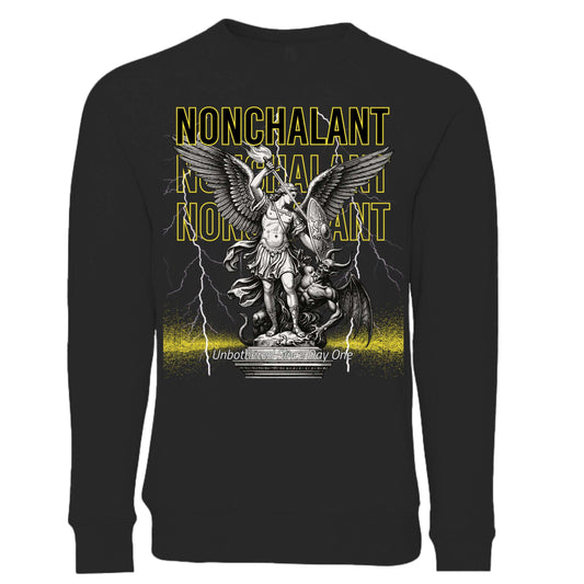 Angel and Demon Graphic Crewneck unisex dark fleece sweatshirt with gothic artwork and crew neck fit
