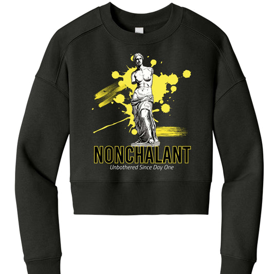 Womens Crewneck Venus cropped fleece crewneck with Venus graphic, drop shoulders, and ribbed cuffs and hem