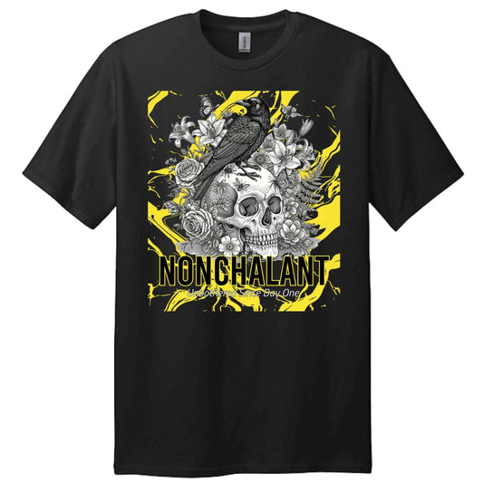 Crow and Skull tall oversized dark aesthetic T-shirt on Gildan G200T with extra length and gothic graphic
